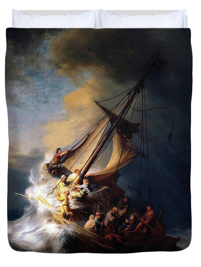 Rembrandt Van Rijn Duvet Cover featuring the painting The Storm on the Sea of Galilee, miracle of Jesus, 1633 by Rembrandt