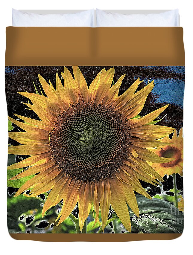 Sunflower Duvet Cover featuring the digital art The Sun Also Sets by Scott Evers