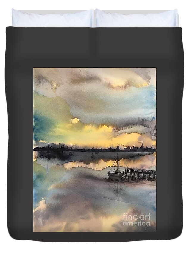 The Sunset Duvet Cover featuring the painting The sunset by Han in Huang wong