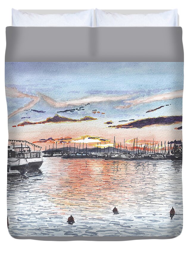  Duvet Cover featuring the painting The Sunset in Zadar II, Croatia by Francisco Gutierrez