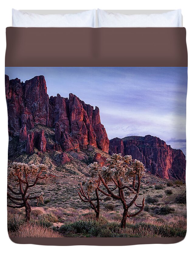 Arizona Duvet Cover featuring the photograph The Superstition Foothills by Saija Lehtonen