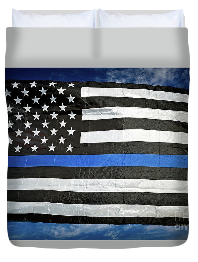 Blue Line Duvet Cover featuring the photograph The Thin Blue Line by Bob Hislop