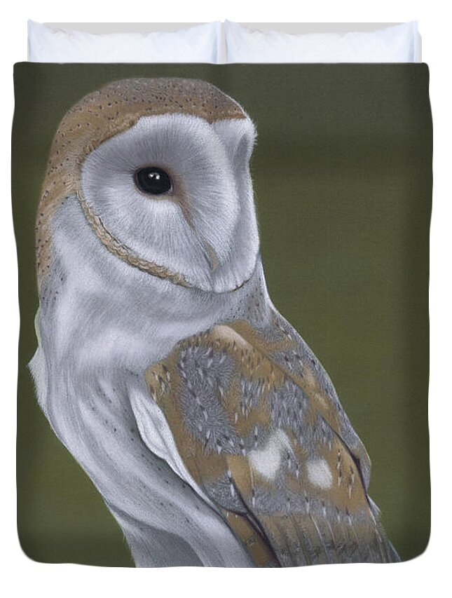 Owl Duvet Cover featuring the painting The Thinker by Karie-ann Cooper