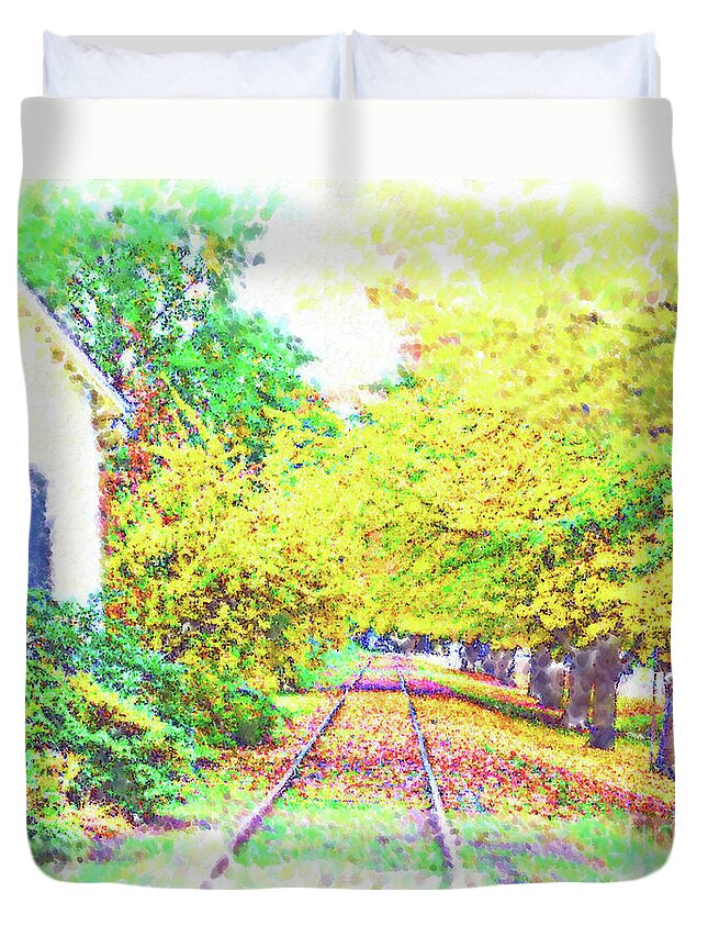 Train Tracks Duvet Cover featuring the digital art The Tracks By The House by Kirt Tisdale