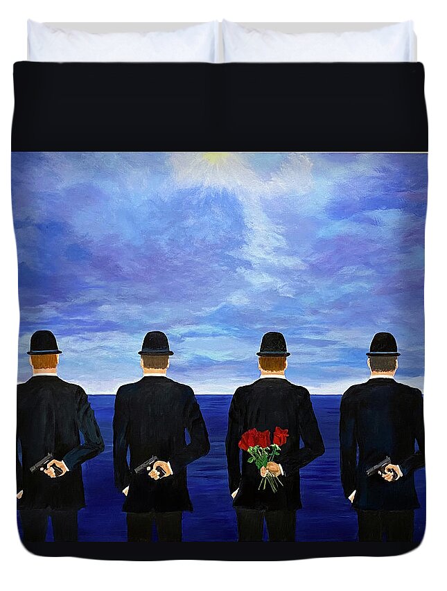 Turbulent Sky Duvet Cover featuring the painting The Traitor by Thomas Blood