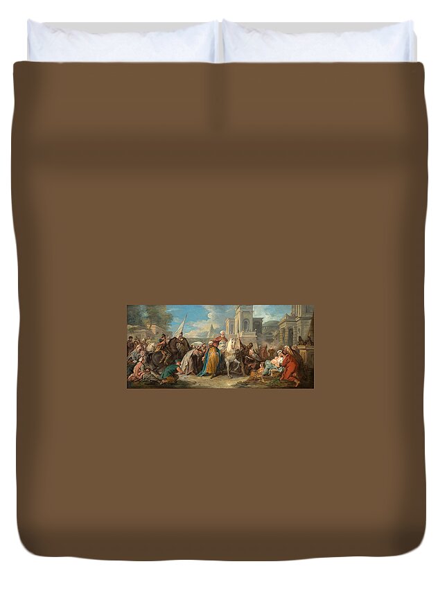 Jean-francois Detroy Duvet Cover featuring the painting The Triumph of Mordecai by Jean-Francois Detroy