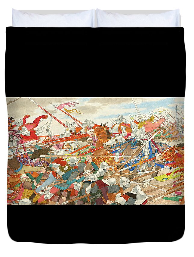 Joan Of Arc Duvet Cover featuring the painting The Turmoil of Conflict, Joan of Arc series by Louis Maurice Boutet de Monvel