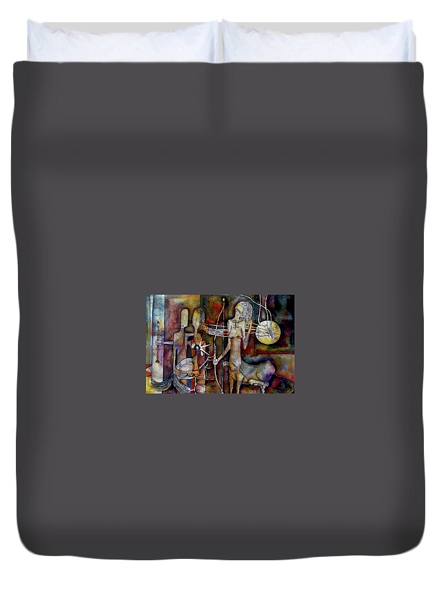 Abstract Duvet Cover featuring the painting The Unicorn Man by Speelman Mahlangu 1958-2004