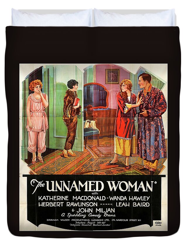Unnamed Duvet Cover featuring the mixed media ''The Unnamed Woman'' movie poster 1925 by Stars on Art