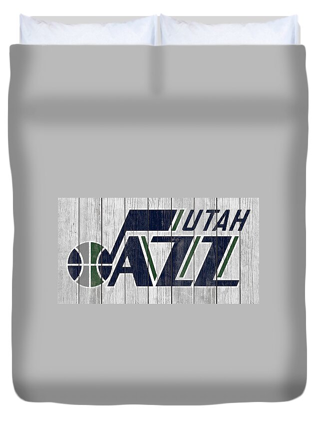 The Utah Jazz Duvet Cover featuring the mixed media The Utah Jazz 1g by Brian Reaves