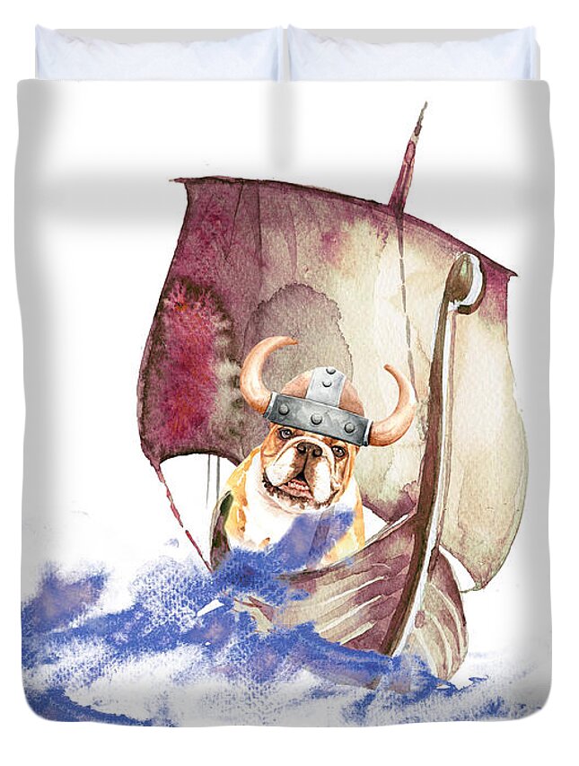 Fun Duvet Cover featuring the painting The Vikings Are Arriving by Miki De Goodaboom