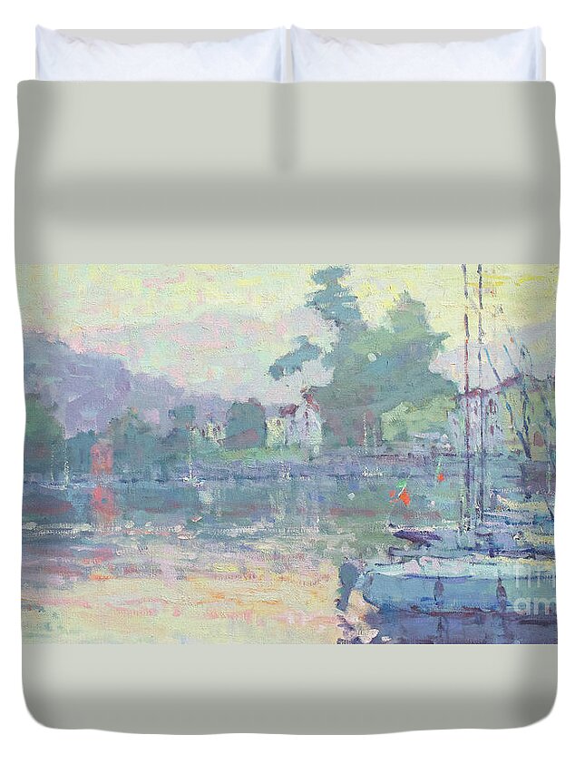 Lenno Duvet Cover featuring the painting The Warmth of Grey by Jerry Fresia