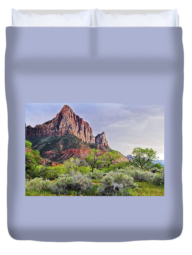 Zion National Park Duvet Cover featuring the photograph The Watchman Zion Sunset by Kyle Hanson
