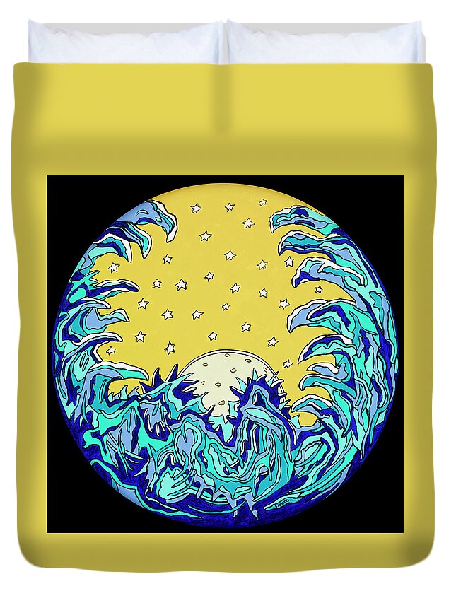 Sun Waves Psychedelic Stars Pop Art Duvet Cover featuring the painting The Waving Sun by Mike Stanko