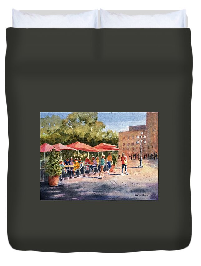 Cafe Duvet Cover featuring the painting The Way We Were by Barbara Parisien
