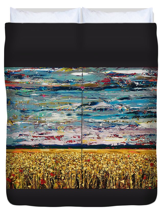 Wheat Field Duvet Cover featuring the painting The Wheat Field by Angie Wright