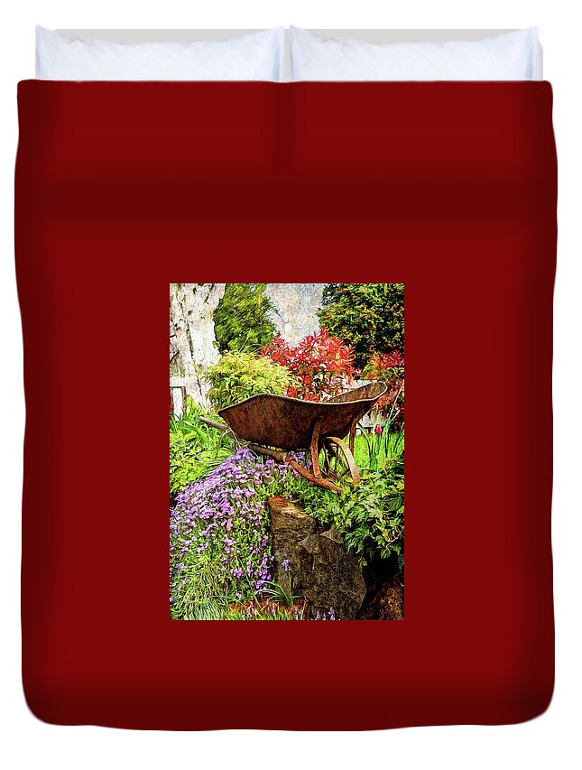 Pictures Of Flowers Duvet Cover featuring the photograph The Whimsical Wheelbarrow by Thom Zehrfeld