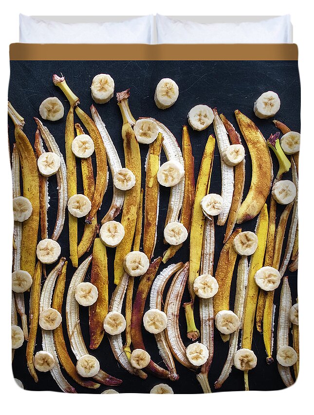 The Whole Banana Art Duvet Cover featuring the photograph The Whole Banana Art by Sarah Phillips