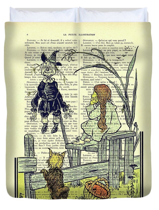 The Wizard Of Oz Duvet Cover featuring the digital art The Wizard of Oz Dorothy, the Tin Man and Toto by Madame Memento
