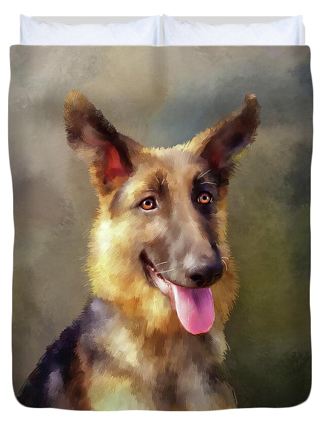 Dog Duvet Cover featuring the digital art The Youngster by Lois Bryan