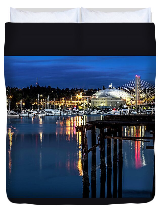 Thea Duvet Cover featuring the photograph Thea Foss and T-Dome Blue Hour by Rob Green