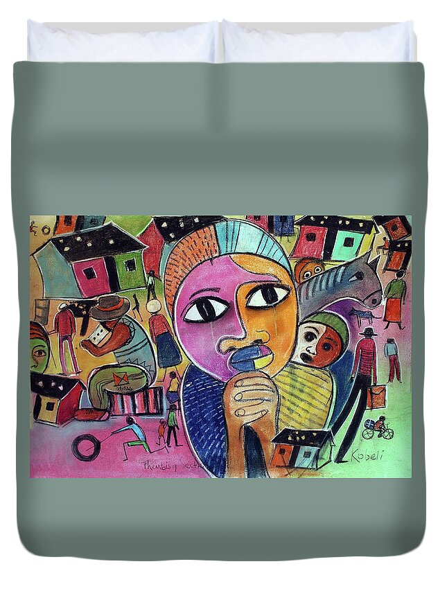 African Art Duvet Cover featuring the painting Thembisa by Eli Kobeli 1932-1999