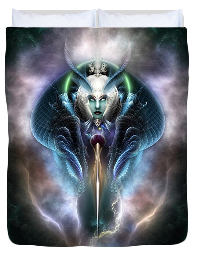 Thera The Ethereal Queen Duvet Cover featuring the painting Thera The Ethereal Queen Fractal Art Portrait by Rolando Burbon