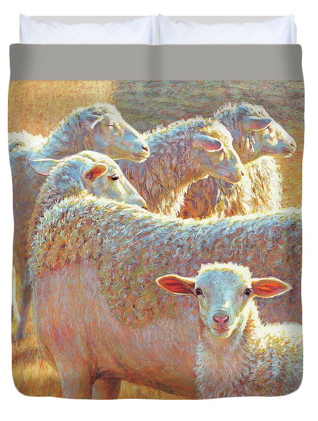 Sheep Duvet Cover featuring the pastel They Don't See What She Sees by Rita Kirkman