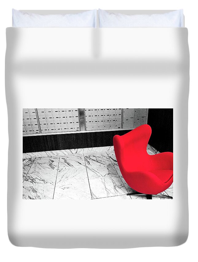 Red Duvet Cover featuring the photograph This Red Chair by Jim Whitley