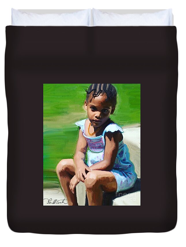 Child Duvet Cover featuring the painting Thoughtful Leilani by D Powell-Smith