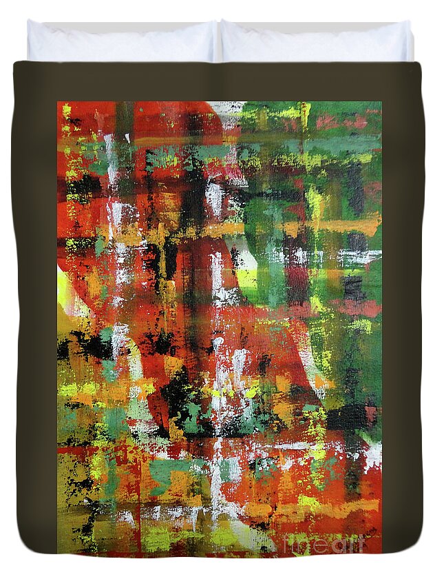 Art Duvet Cover featuring the painting Three parts by Tamal Sen Sharma