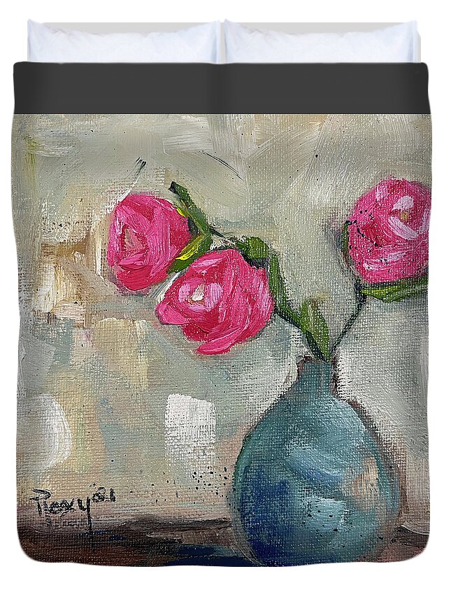 Rose Painting Duvet Cover featuring the painting Three Roses by Roxy Rich