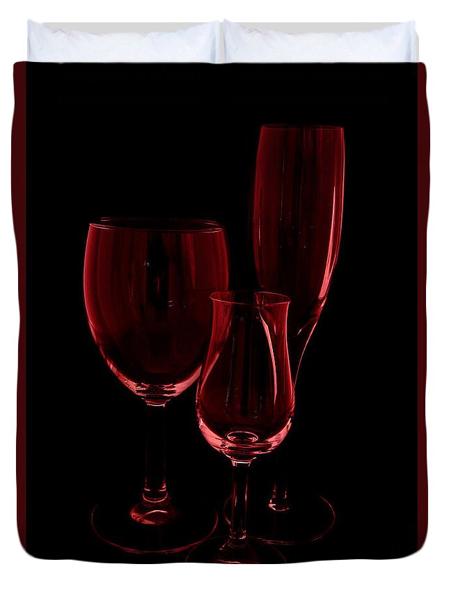 Monochrome Duvet Cover featuring the photograph Three Wine Glasses by Kae Cheatham