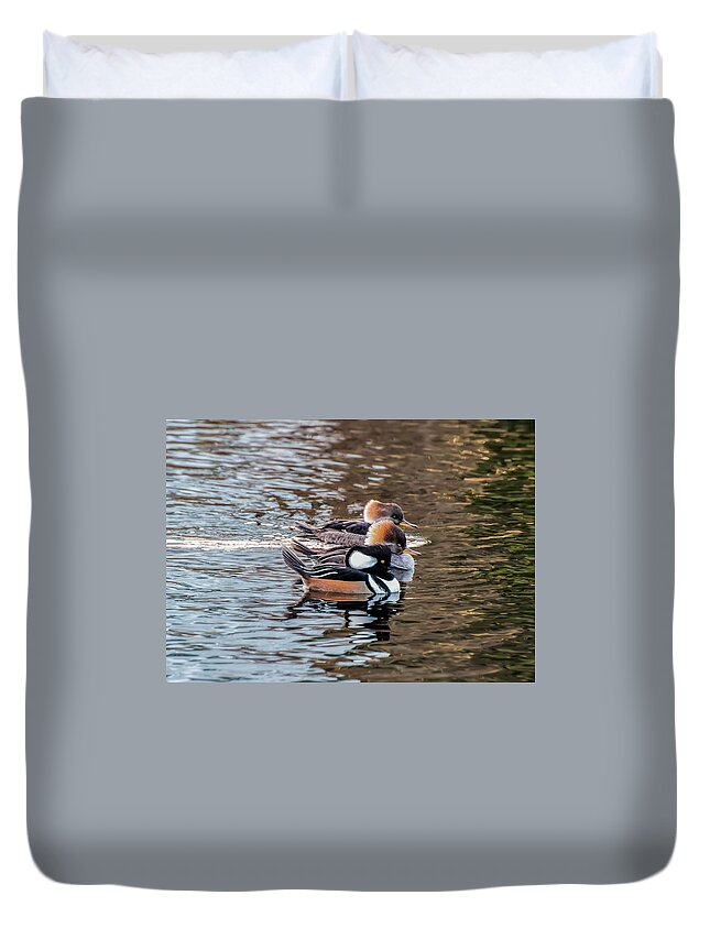 Ducks Duvet Cover featuring the photograph Three's A Crowd by Cathy Kovarik