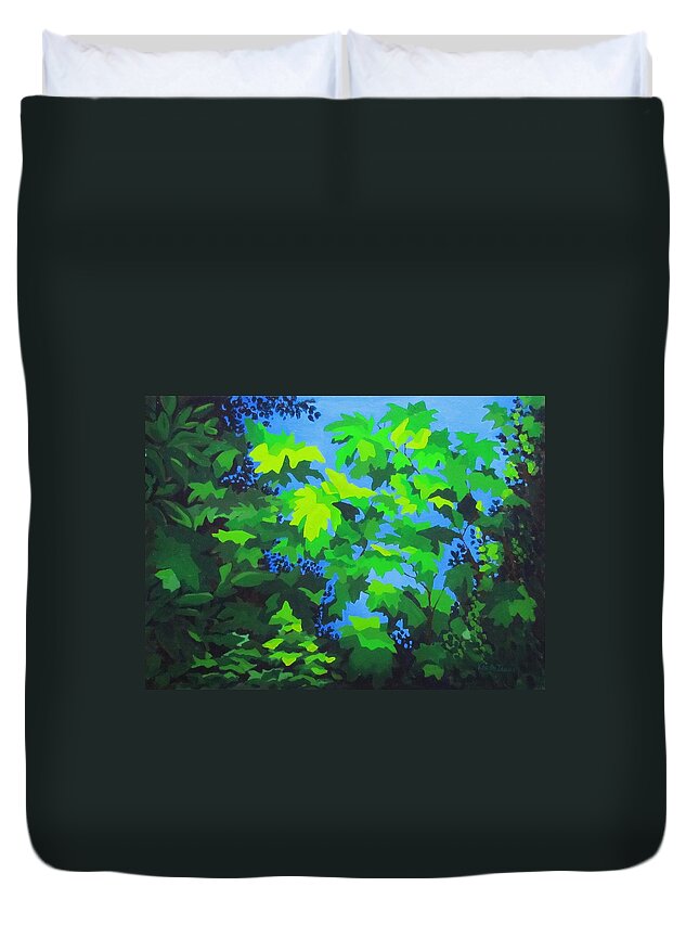 Leaves Duvet Cover featuring the painting Through the Leaves by Karen Ilari