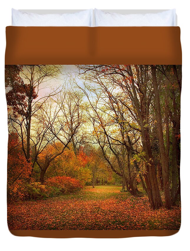 Autumn Duvet Cover featuring the photograph Through the Woods by Jessica Jenney