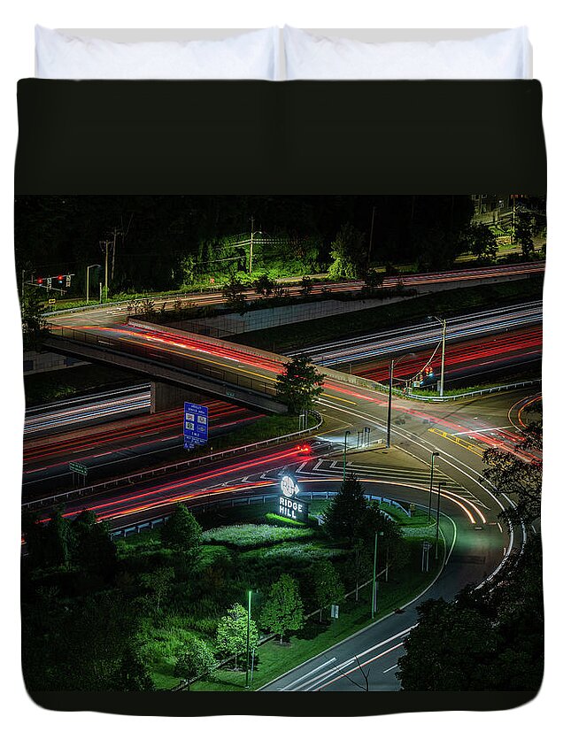 Ridge Hill Boulevard Duvet Cover featuring the photograph Thruway at Night by Kevin Suttlehan