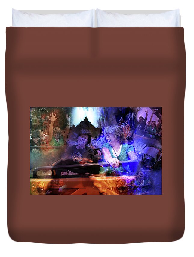 Photograph Manipulation Notforsale Duvet Cover featuring the photograph Thunder Mountain at Disneyland by Beverly Read