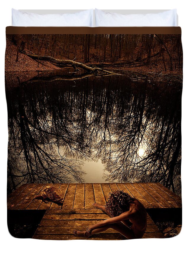 Nude Duvet Cover featuring the photograph Tia at the Pond by Mark Gomez