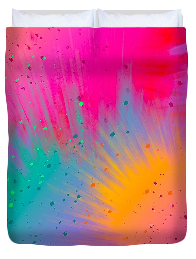 Colorful Duvet Cover featuring the digital art Tiara - Artistic Colorful Abstract Carnival Splatter Watercolor Digital Art by Sambel Pedes