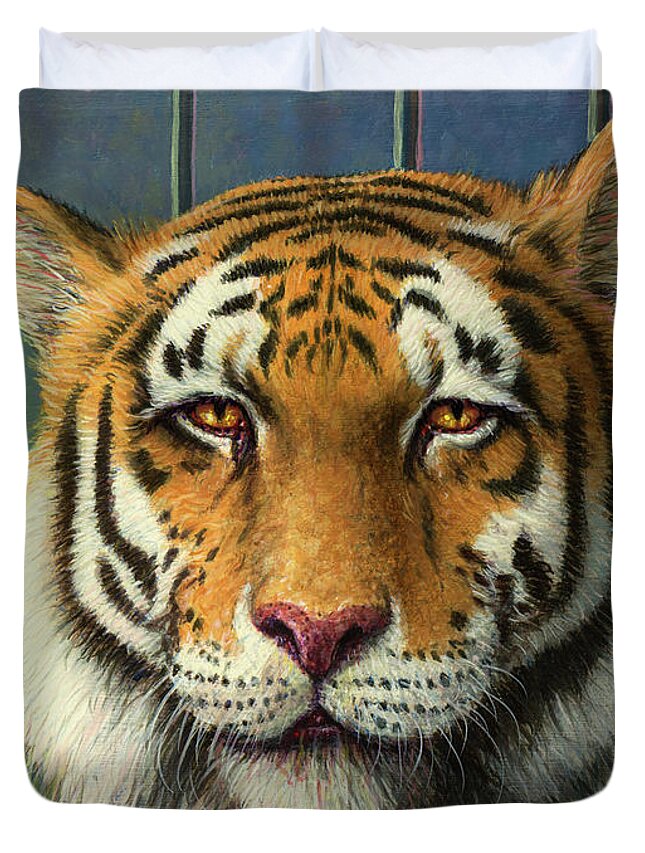 Tiger Duvet Cover featuring the painting Tiger in Trouble by James W Johnson