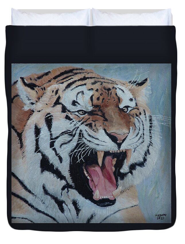 Cat Duvet Cover featuring the painting Tiger by Masami IIDA