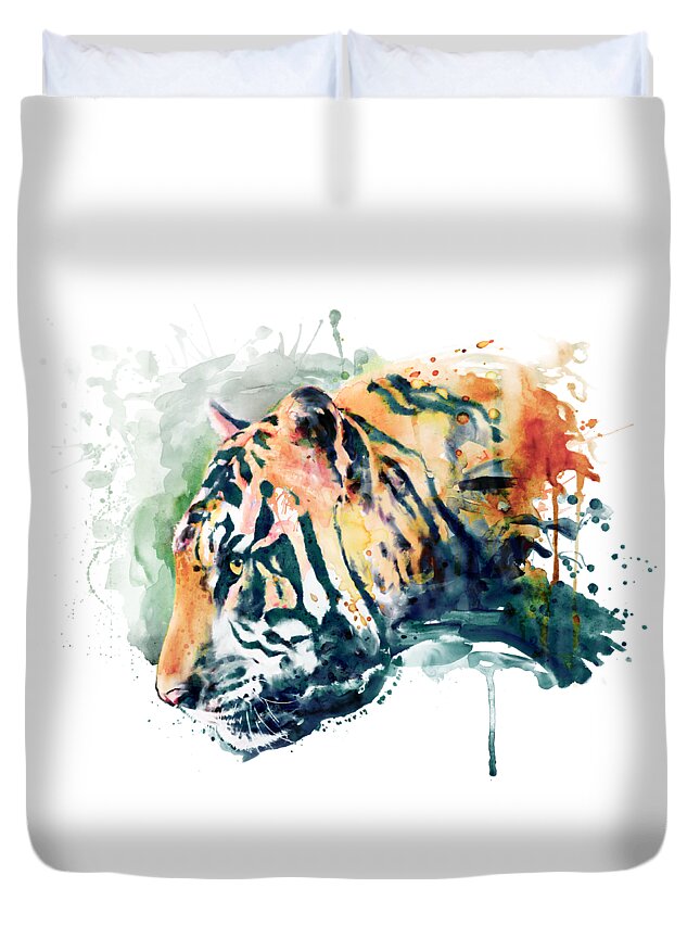 Marian Voicu Duvet Cover featuring the painting Tiger Profile by Marian Voicu