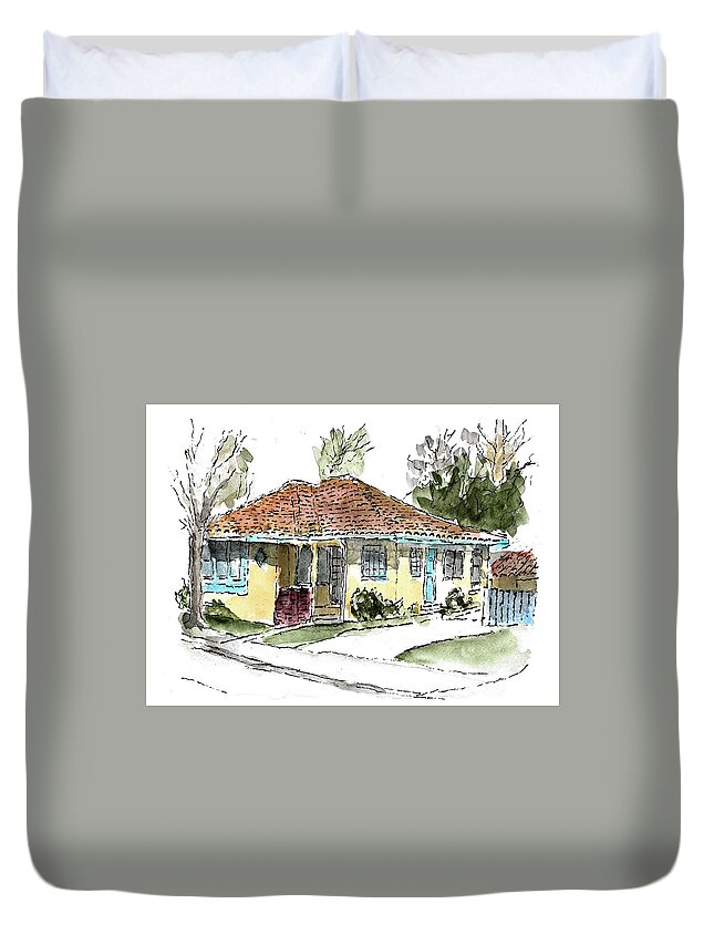 House Duvet Cover featuring the painting Tile Roof at Allied Gardens by Mike Bergen
