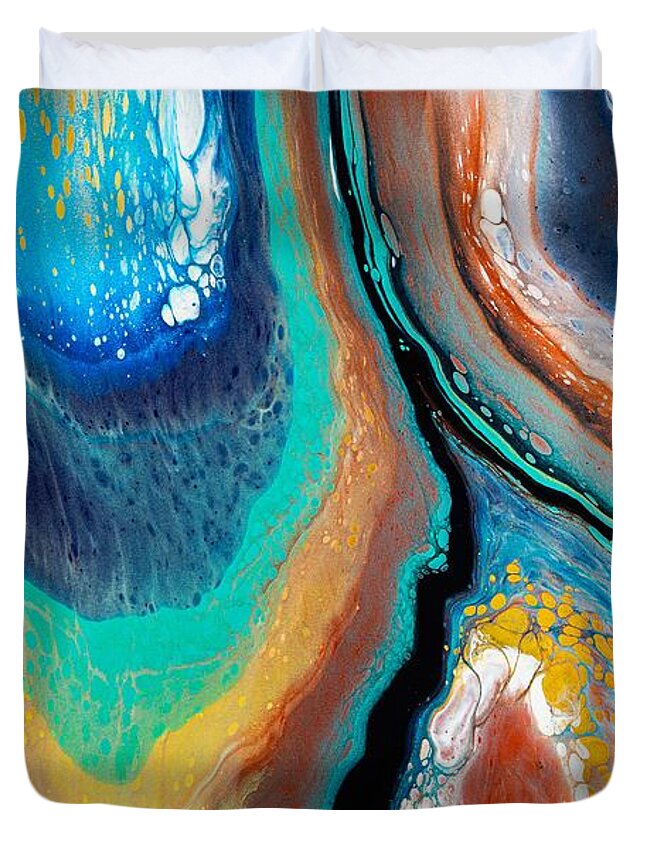 Abstract Duvet Cover featuring the digital art Time And Space - Colorful Abstract Contemporary Acrylic Painting by Sambel Pedes