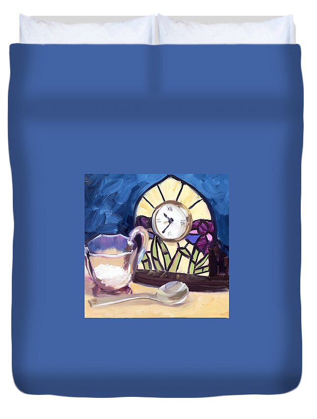 Spoon Duvet Cover featuring the painting Time for Sugar by Alice Leggett