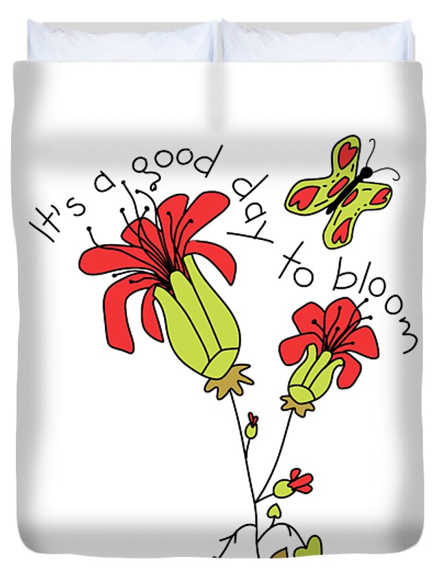 It's A Good Day To Bloom Duvet Cover featuring the digital art Time to Bloom - Red Flowers by Patricia Awapara