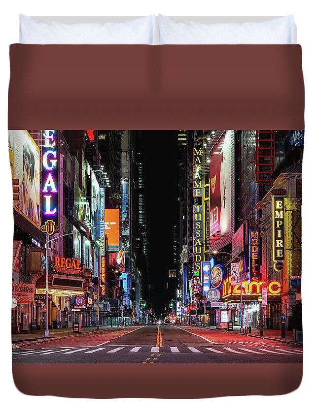 Times Square Duvet Cover featuring the photograph Times Square - Covid-19 by Randy Lemoine