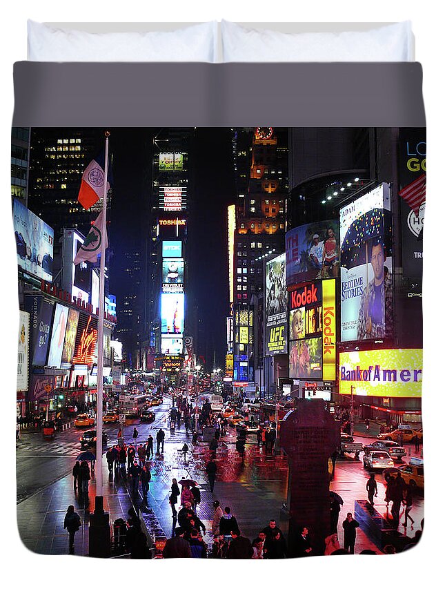 Times Square Duvet Cover featuring the photograph Times Square by Mike McGlothlen