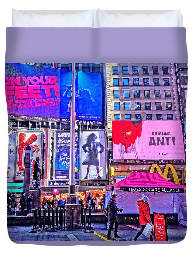 Winter Duvet Cover featuring the photograph Times Square Winter Colors by Russel Considine